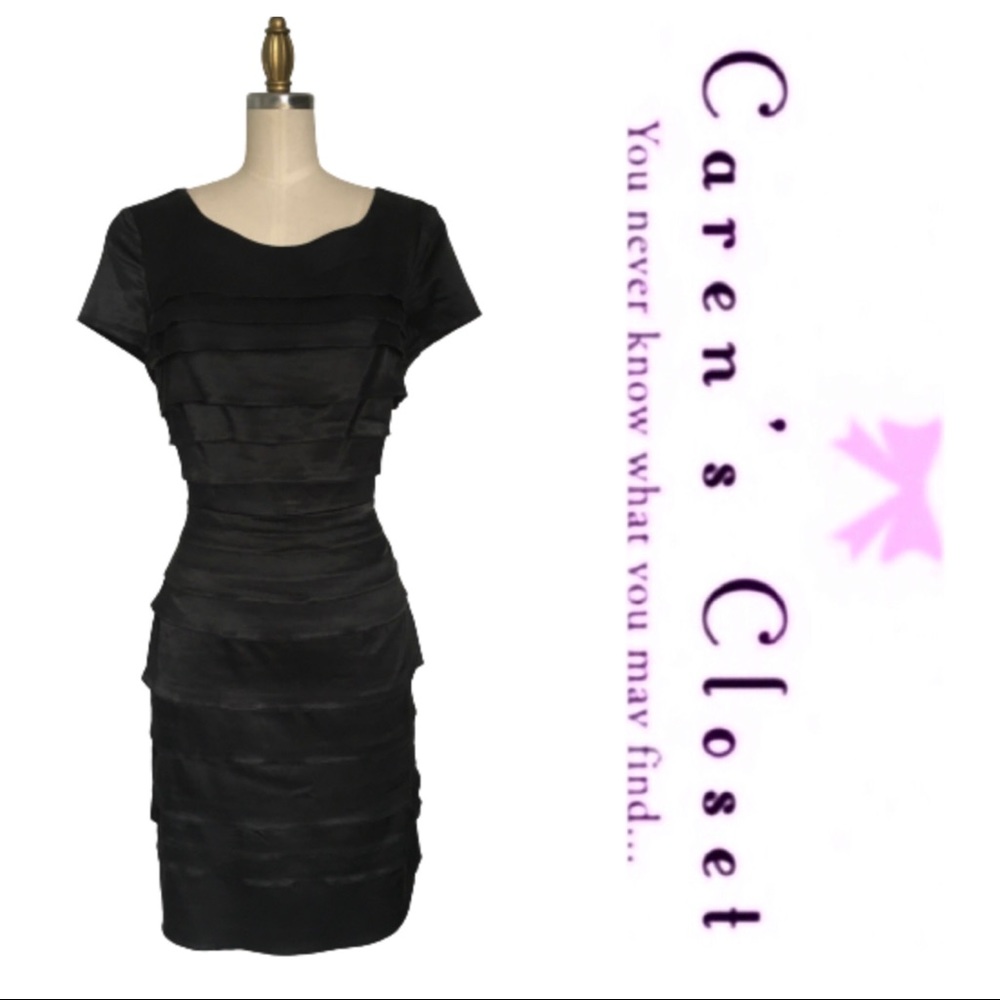 Cynthia Steffe Black Stretch Satin Ruffled Dress - Picture 2 of 4